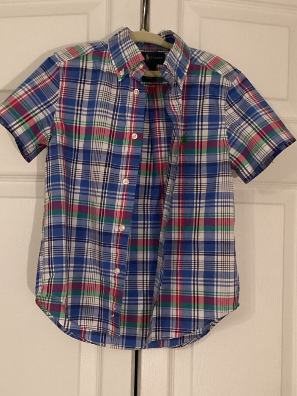 Ralph Lauren Blue, Green & Red Plaid Short-Sleeve Shirt Boys Size  5 EUC
